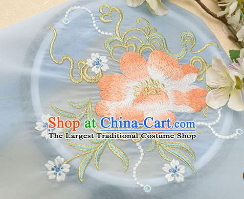 Chinese Traditional Embroidered Floral Blue Chiffon Applique Accessories Embroidery Patch