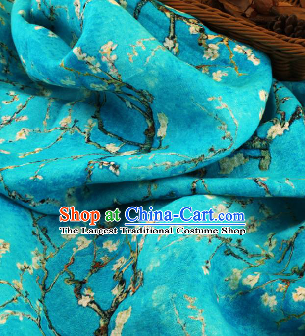 Chinese Traditional Pear Flowers Design Pattern Blue Ramie Fabric Cheongsam Ramee Drapery