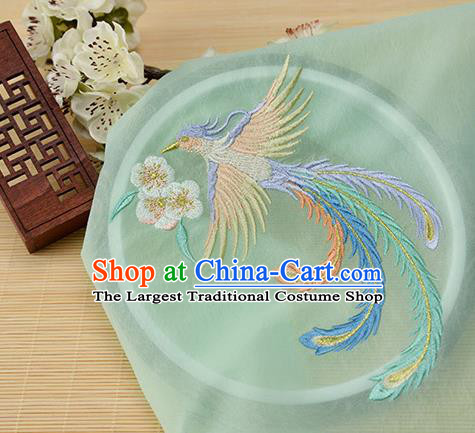 Chinese Traditional Embroidered Phoenix Light Green Chiffon Applique Accessories Embroidery Patch