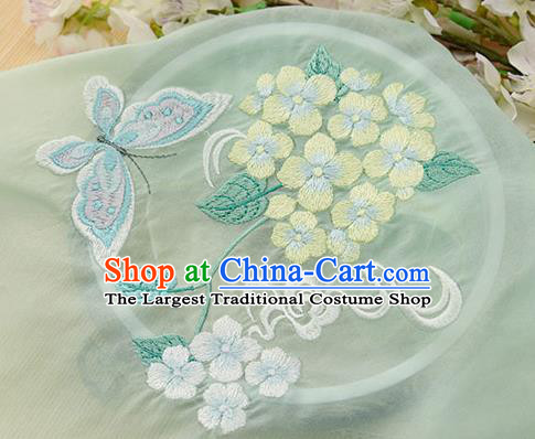 Chinese Traditional Embroidered Hydrangea Butterfly Light Green Chiffon Applique Accessories Embroidery Patch