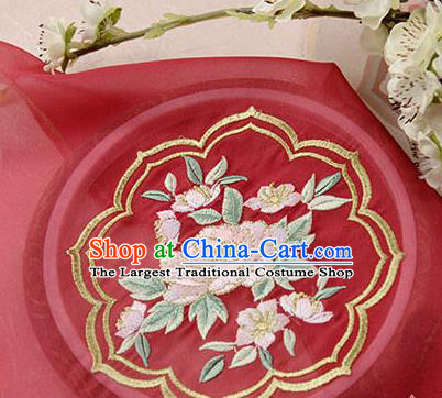 Chinese Traditional Embroidered Peony Red Chiffon Applique Accessories Embroidery Patch