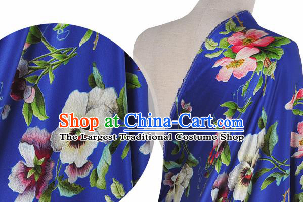 Chinese Classical Phalaenopsis Pattern Design Royalblue Silk Fabric Asian Traditional Hanfu Mulberry Silk Material