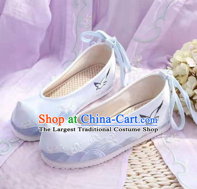 Chinese Embroidered Sea Gull Blue Shoes Hanfu Shoes Women Shoes Opera Shoes Princess Shoes