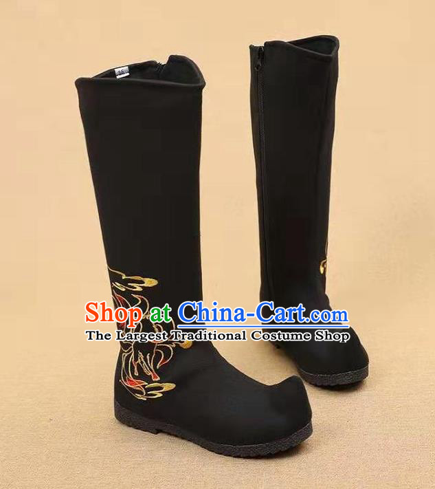 Traditional Chinese Embroidered Nine Tailed Fox Black Boots Kung Fu Boots Opera Shoes Hanfu Shoes for Women