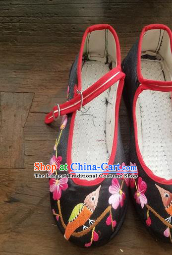 Traditional Chinese Ethnic Embroidered Flower Bird Black Shoes National Shoes Hanfu Shoes for Women