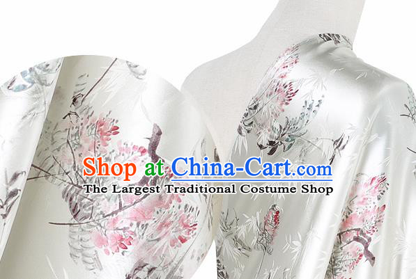 Chinese Classical Bamboo Leaf Pattern Design White Silk Fabric Asian Traditional Hanfu Mulberry Silk Material