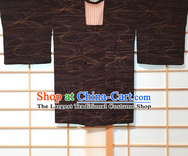 Japanese Traditional Embroidered Brown Haori Jacket Japan Kimono Overwear Costume for Men