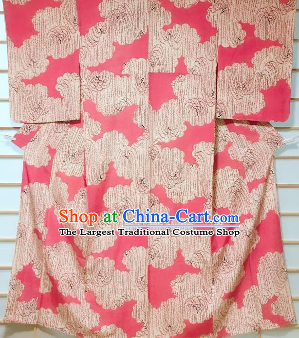 Traditional Japanese Rosy Kimono Japan Classical Willow Branch Pattern Yukata Dress Costume for Women