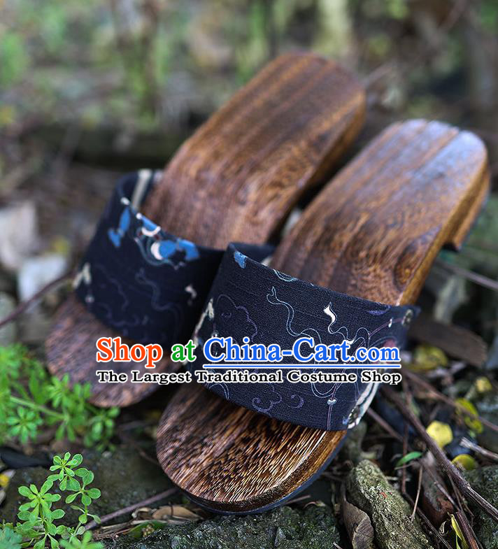 Traditional Japanese Thor Pattern Navy Geta Slippers Asian Japan Clogs Shoes for Men