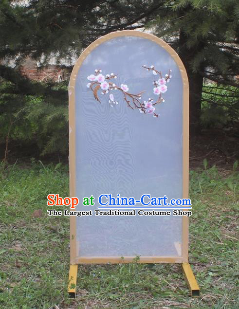 Handmade Chinese Embroidered Plum Folding Screens Traditional Wedding Decoration