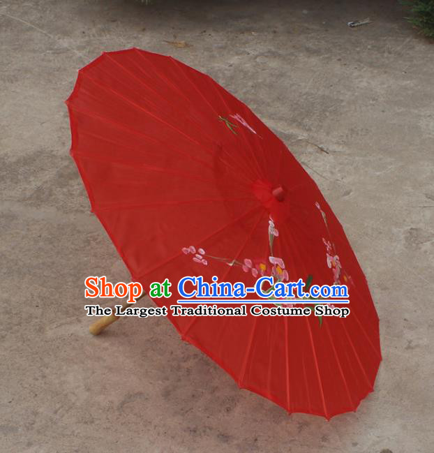 Chinese Traditional Wedding Red Umbrella Handmade Printing Peach Blossom Paper Umbrellas