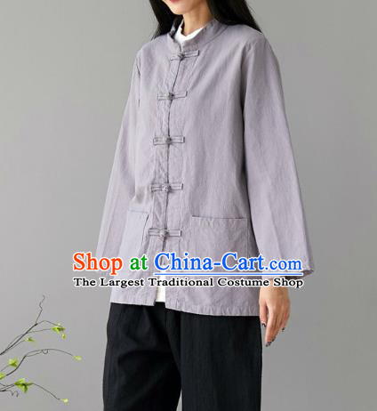 Traditional Chinese Tang Suit Grey Flax Jacket Li Ziqi Short Overcoat Costume for Women
