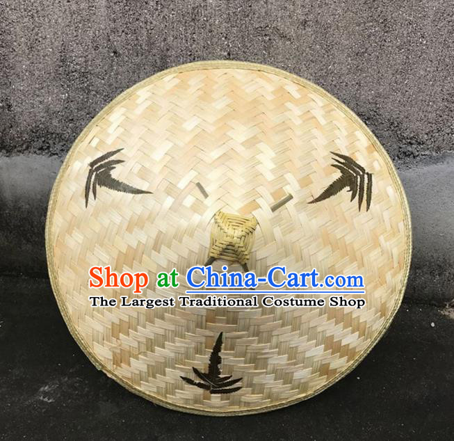 Handmade Chinese Printing Leaf Straw Hat Traditional Bamboo Hat Craft