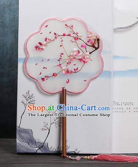 Chinese Traditional Su Embroidered Plum Palace Fans Handmade Rosewood Silk Fan for Women