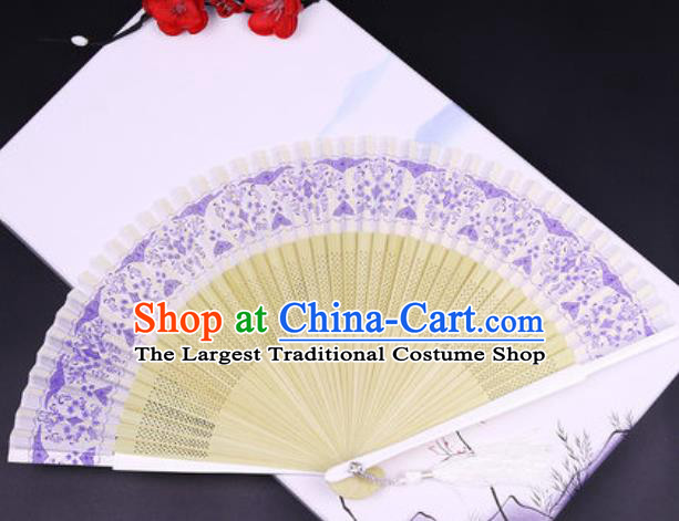 Chinese Traditional Painting Lilac Silk Folding Fans Handmade Accordion Classical Dance Bamboo Fan