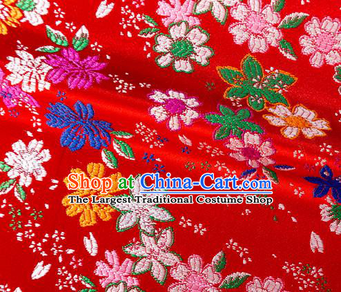 Japanese Traditional Sakura Pattern Design Red Brocade Fabric Asian Kimono Tapestry Satin