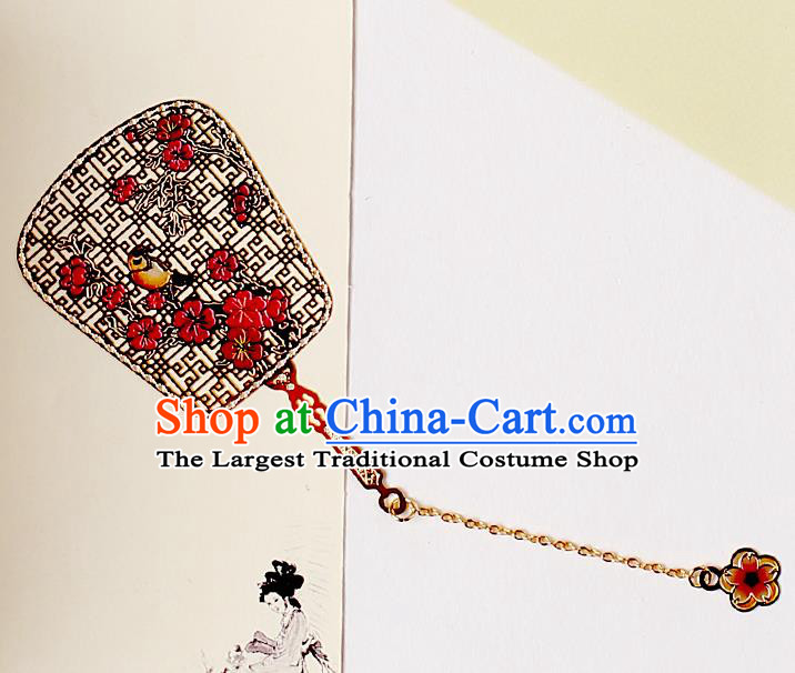 Traditional Chinese Fan Bookmarks China Craft Red Plum Blossom Bookmark
