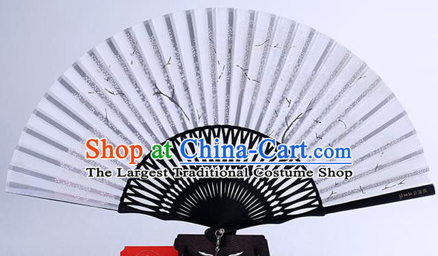 Traditional Chinese Handmade Printing White Silk Folding Fan China Bamboo Fan Oriental Fan