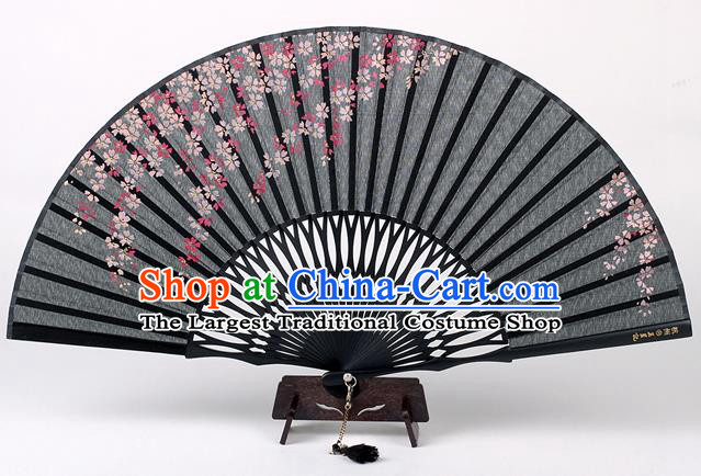 Traditional Chinese Handmade Printing Sakura Black Silk Folding Fan China Accordion Fan Oriental Fan