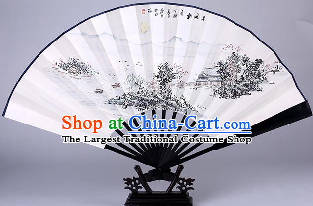 Traditional Chinese Handmade Painting Three Ponds Mirroring the Moon Paper Folding Fan China Wood Accordion Fan Oriental Fan