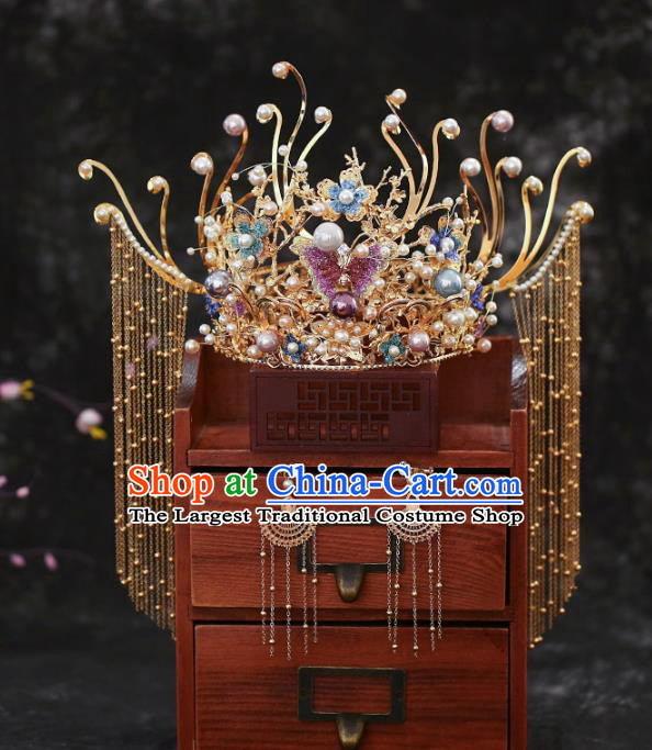Chinese Traditional Wedding Purple Butterfly Phoenix Coronet Hair Accessories for Women