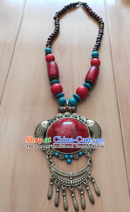 Handmade Chinese Zang Nationality Necklace Traditional Tibetan Ethnic Jewelry Accessories for Women