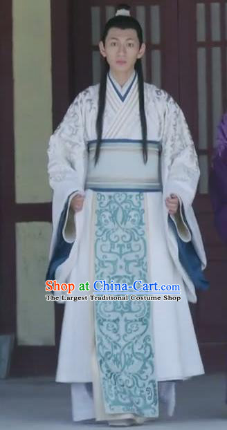 Chinese Ancient Prince Historical Drama Love is More Than A Word White Costume and Headpiece for Men