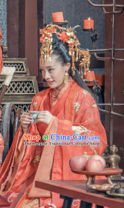 Chinese Drama Love is More Than A Word Ancient Qin Dynasty Princess Wedding Red Costume and Headpiece for Women