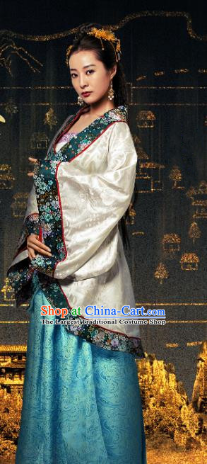Chinese Ancient Noble Lady Hanfu Dress Drama Devastating Beauty Huangpu Fangpin Costume and Headpiece for Women