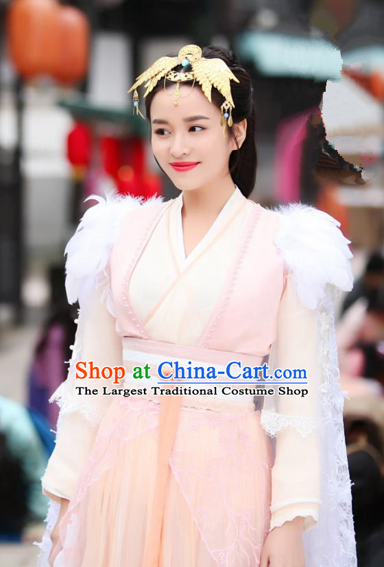 Chinese Drama Devastating Beauty Ancient Patrician Lady Jing Nanyi Pink Costume and Headpiece for Women
