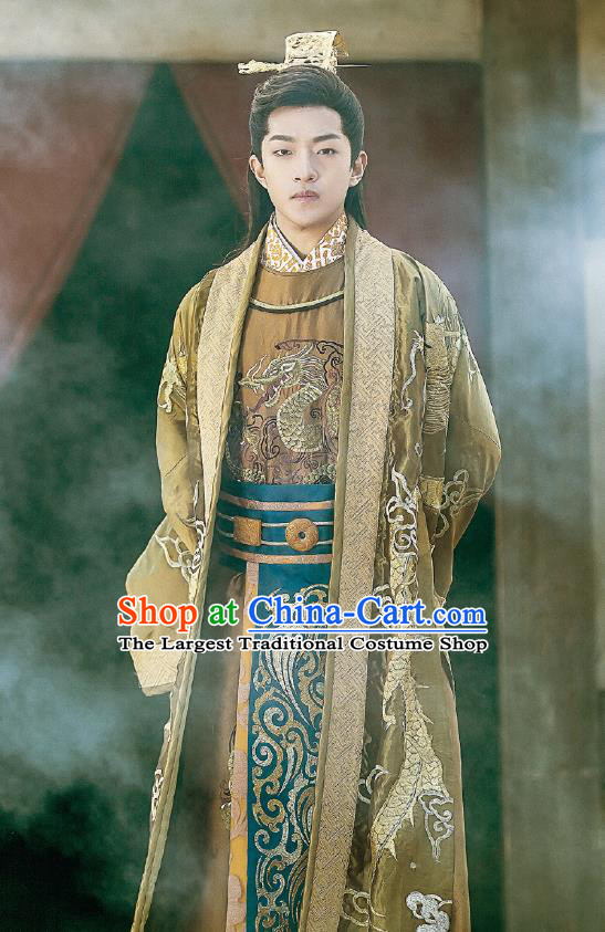 Chinese Ancient King Swordsman Historical Television Bloody Romance Xie Huan Costume and Headpiece for Men