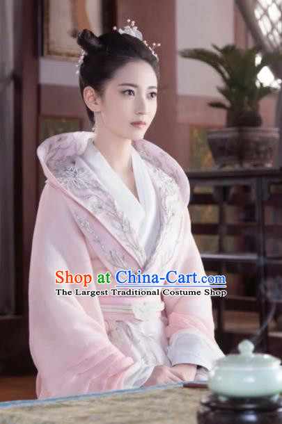 Chinese Ancient Noble Lady Feng Wanmian Pink Hanfu Dress Drama The Love Lasts Two Minds Costume and Headpiece for Women