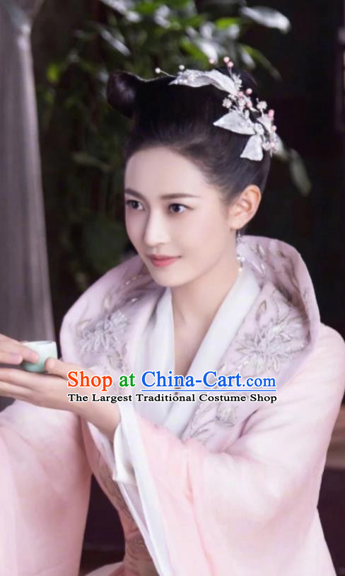 Chinese Ancient Noble Lady Feng Wanmian Pink Hanfu Dress Drama The Love Lasts Two Minds Costume and Headpiece for Women
