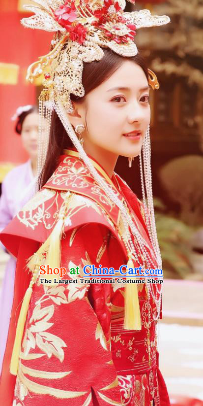Chinese Historical Drama The Eternal Love Ancient Court Princess Qu Tan Er Wedding Costume and Headpiece for Women