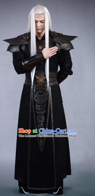 Swords of Legends Chinese Ancient Flamen Tong Black Clothing Historical Drama Costume and Headwear for Men