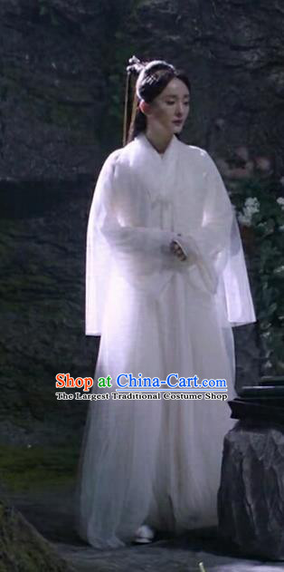 Historical Drama Sansheng Sanshi Pillow Eternal Love Chinese Ancient Goddess Bai Qian Costume and Headpiece Complete Set