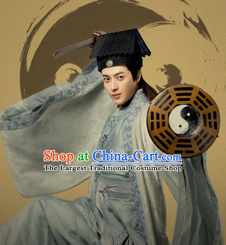Drama Under the Power Chinese Ancient Ming Dynasty Taoist Priest Lan Qingxuan Costume and Headpiece Complete Set
