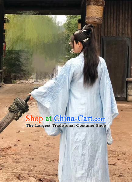 Chinese Ancient Female Swordsman Dress Historical Drama Sword Dynasty Nangong Caiwei Costume and Headpiece for Women