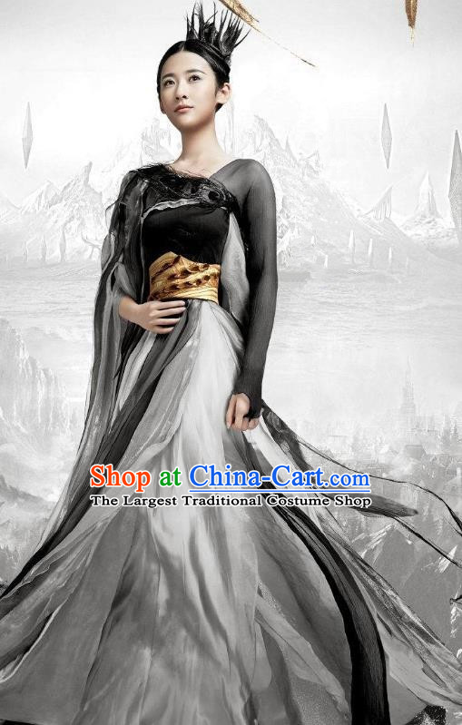 Chinese Ancient Female Swordsman Fairy Jiu You Dress Historical Drama The Great Ruler Costume and Headpiece for Women