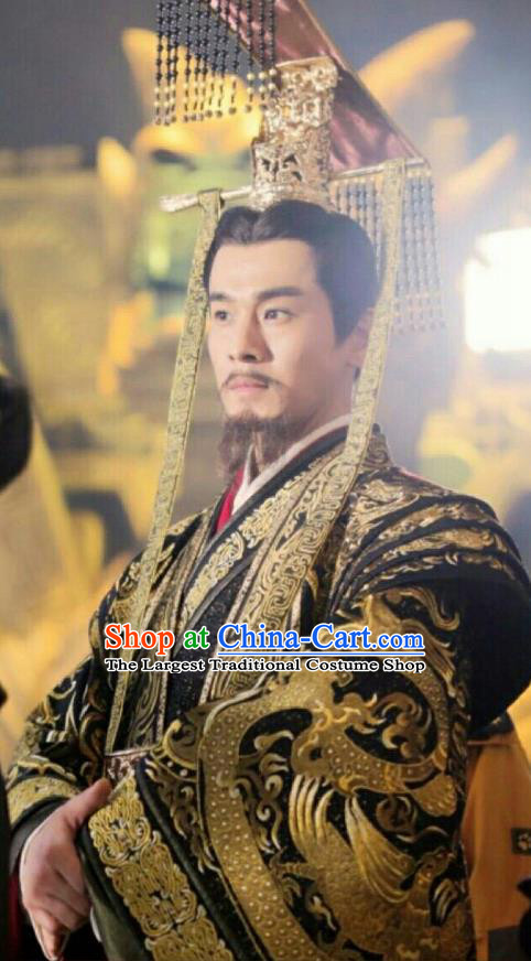 Drama Hero Dream Chinese Ancient Qin Dynasty First Emperor Ying Zheng Costume and Headpiece Complete Set
