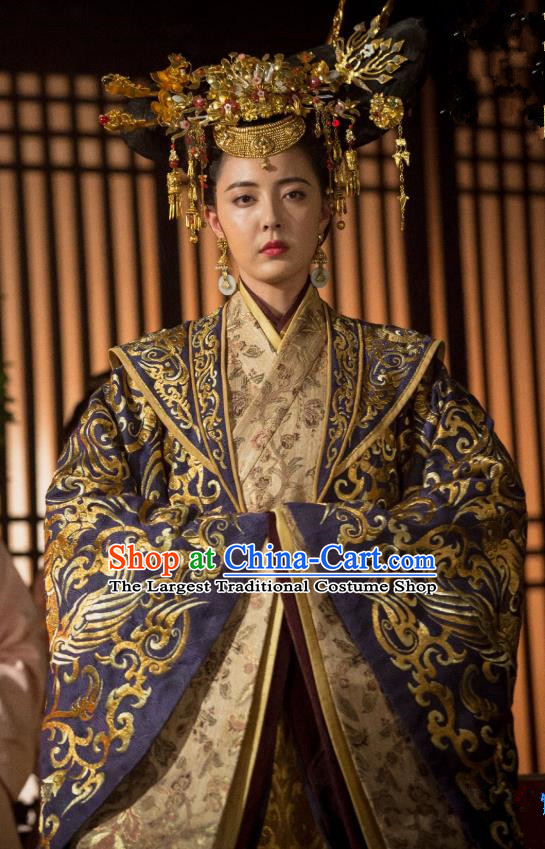 Chinese Ancient Han Dynasty Queen Lv Zhi Dress Historical Drama Hero Dream Costume and Headpiece for Women