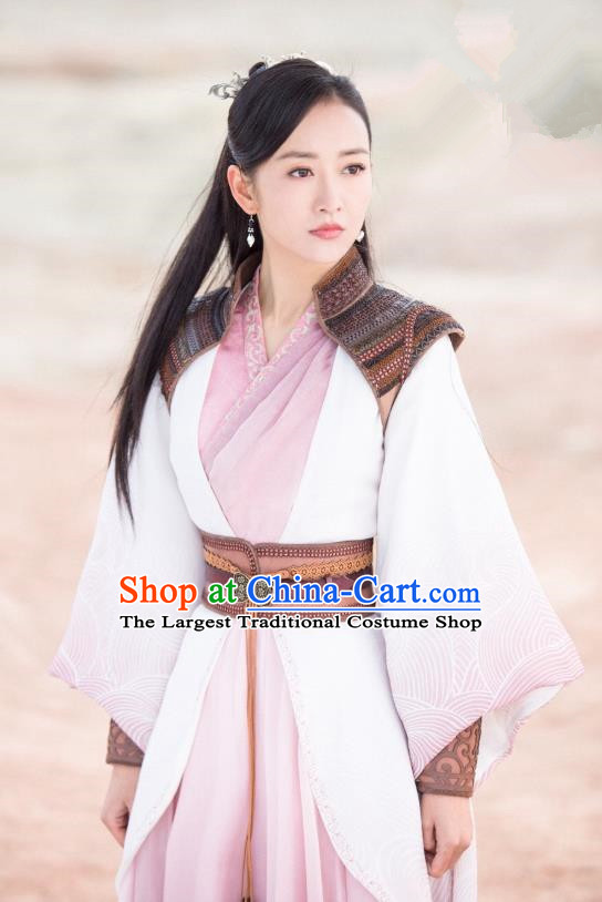 Chinese Ancient Swordsman Yu Wei Dress Historical Drama The Legend of Jade Sword Wang Ou Costume and Headpiece for Women