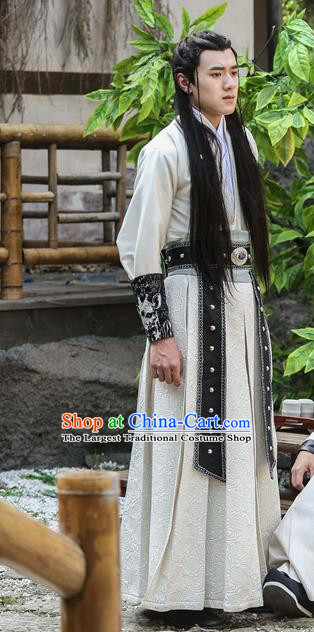 Drama Men with Sword Chinese Ancient General Qi Zhikan Costume and Headpiece Complete Set