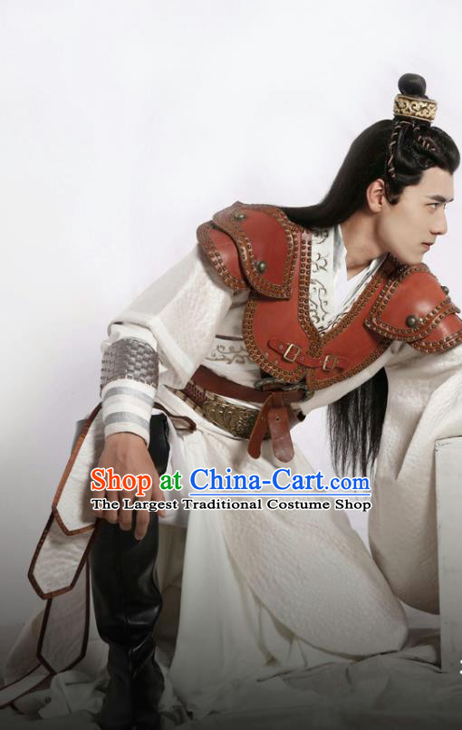 Drama Men with Sword Chinese Ancient Swordsman General Qi Zhikan Costume and Headpiece Complete Set