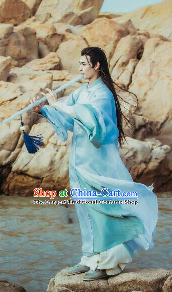 Chinese Ancient Scholar Apparel Clothing and Jade Hairpin Drama Pingli Fox Childe Bai Sheng Costumes and Headwear
