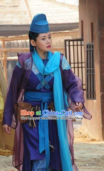 Chinese Ancient Tang Dynasty Historical Costumes and Hat Drama Legend of Southwest Dance and Music Female Swordsman Ye Shaluo Purple Dresses