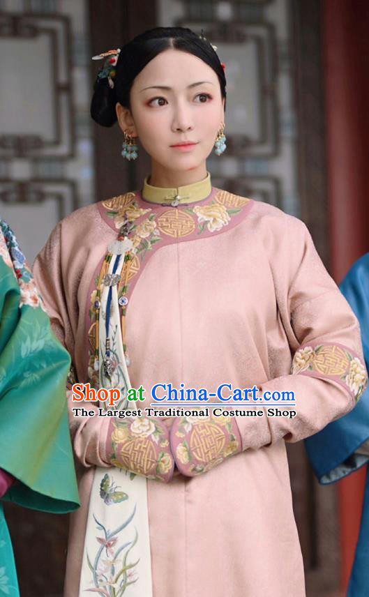 Chinese Ancient Palace Lady Garment Court Manchu Qipao Dress and Headpieces Drama Dreaming Back to the Qing Dynasty Ming Hui Apparels Costumes