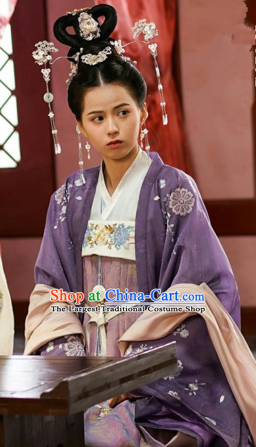 Chinese Ancient Princess Garment Costumes Purple Dress and Hair Jewelries Drama To Get Her Court Lady Lin Zhengzheng Apparels