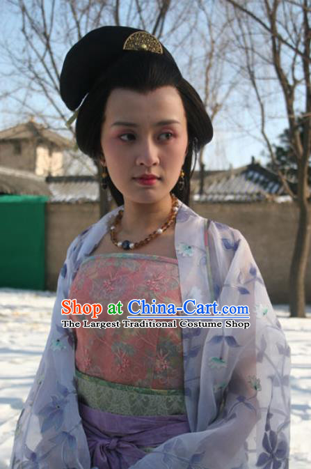 Chinese Ancient Tang Dynasty Apparels Dance Lady Hanfu Dress and Hairpins Drama Control by Zhen Guan Hong Fu Garment Costumes