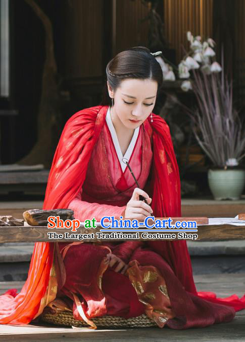 Chinese Ancient Goddess Princess Garment Drama Eternal Love of Dream Female Biyi Bird Tribe Xiangli Aranya Red Dress and Headpieces